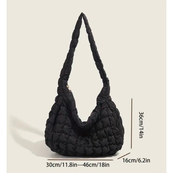 Light Pink Quilted Puffer Shoulder Tote Bag Large Capacity Travel Purse - Picture 4 of 6